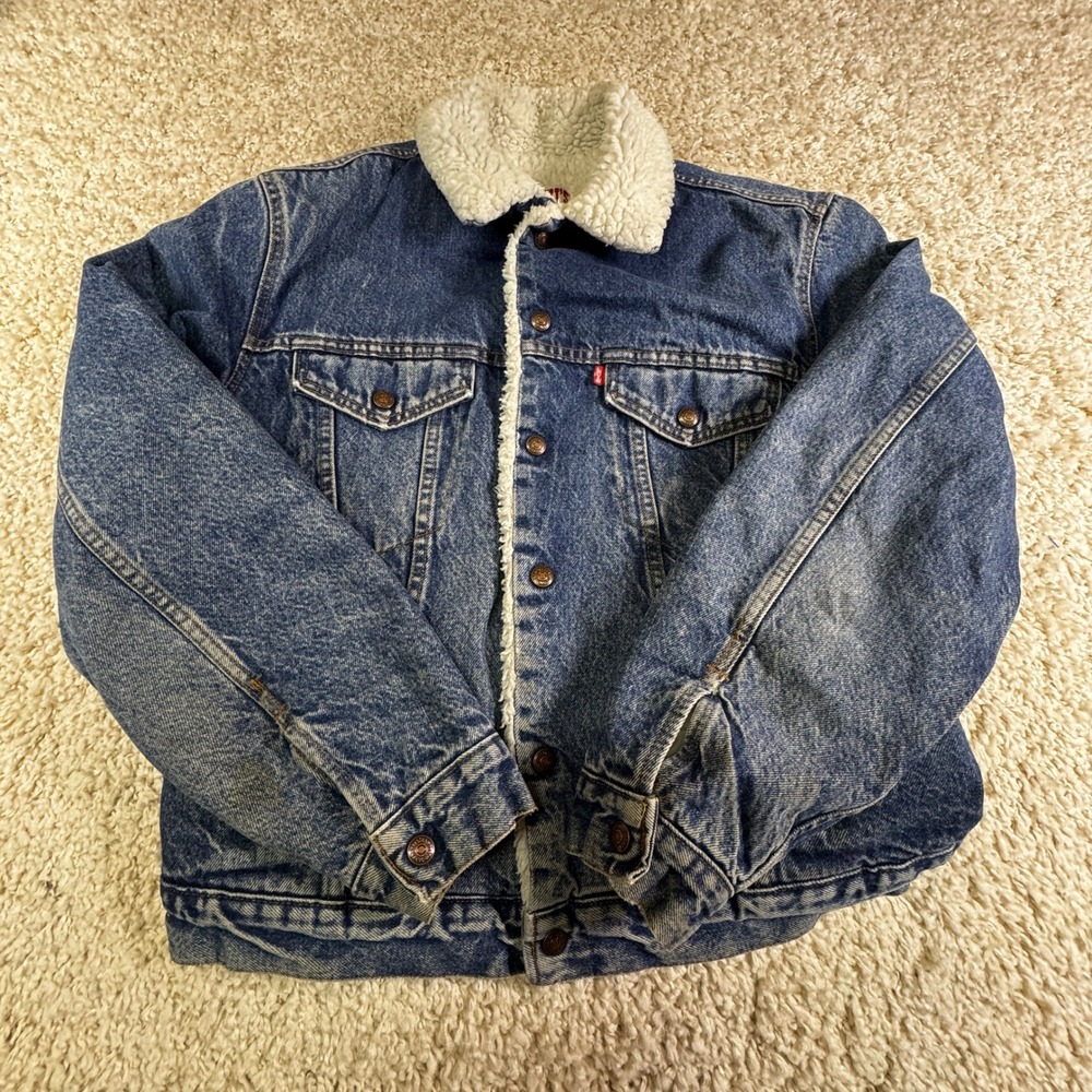 Vintage Levis Denim Sherpa Lined Trucker Jacket Mens Size 42L‎ Blue